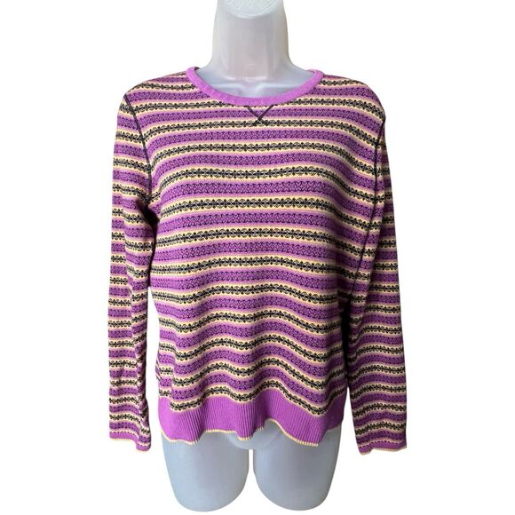 Anne Klein Purple and Yellow Striped Crewneck Sweater Sz M w/ Touch of Sparkle - Picture 6 of 8